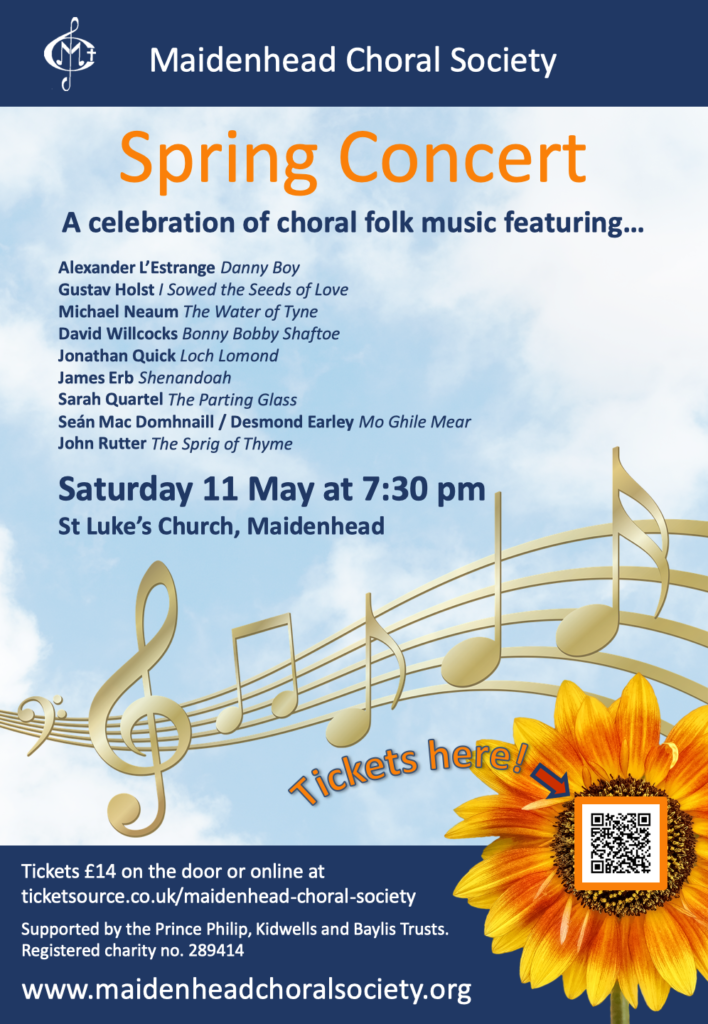 Poster for Maidenhead Choral Society's next concert on 11 May 2024.